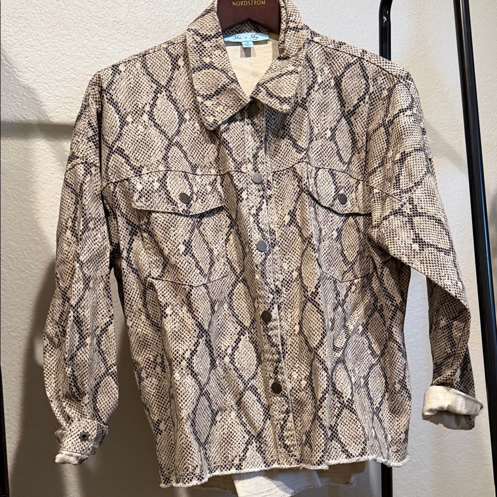 Snake Print Button-Up Jacket